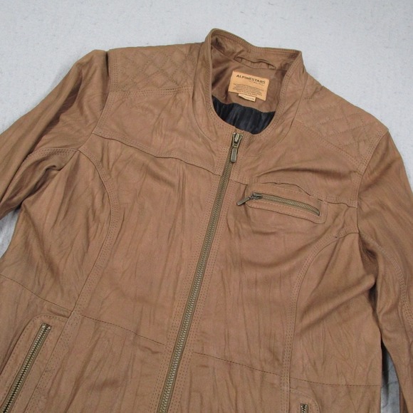 Alpinestars by Denise Focil Women Medium Tan Leather Moto Cafe Racer Jacket - Picture 2 of 12